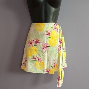 Floral Lemon Print Wrap Skirt